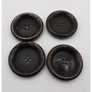 Vintage Black Metal 4-Hole Jacket Buttons Set Of 4 With Some Wear 13/8 in Dia.
